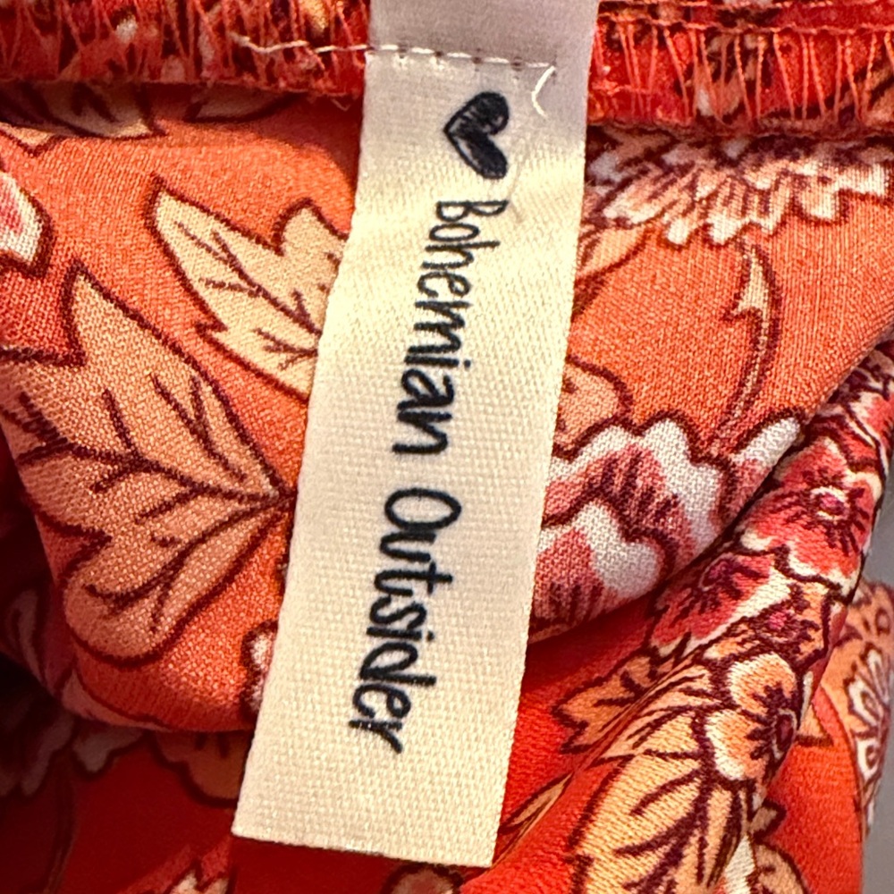 Bohemian Outsider Coral Red Floral Border Print Blouse - Picture 10 of 10